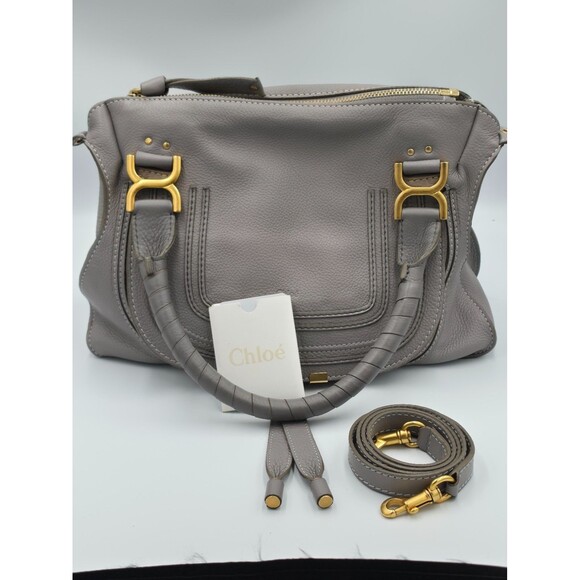 Chloe Handbags - Chloe Marcie Medium Satchel Crossbody Bag Motty Grey Pebbled Leather Authentic